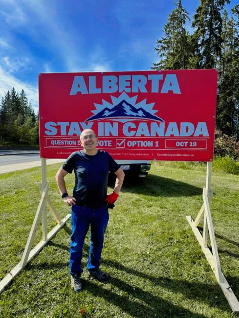 Volunteer supporting the billboard campaign