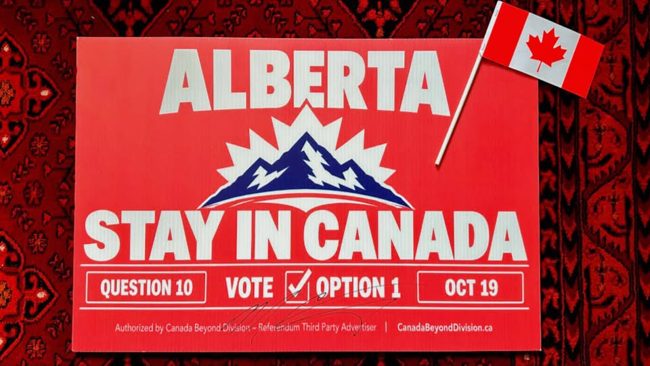 Signed Stay in Canada campaign sign